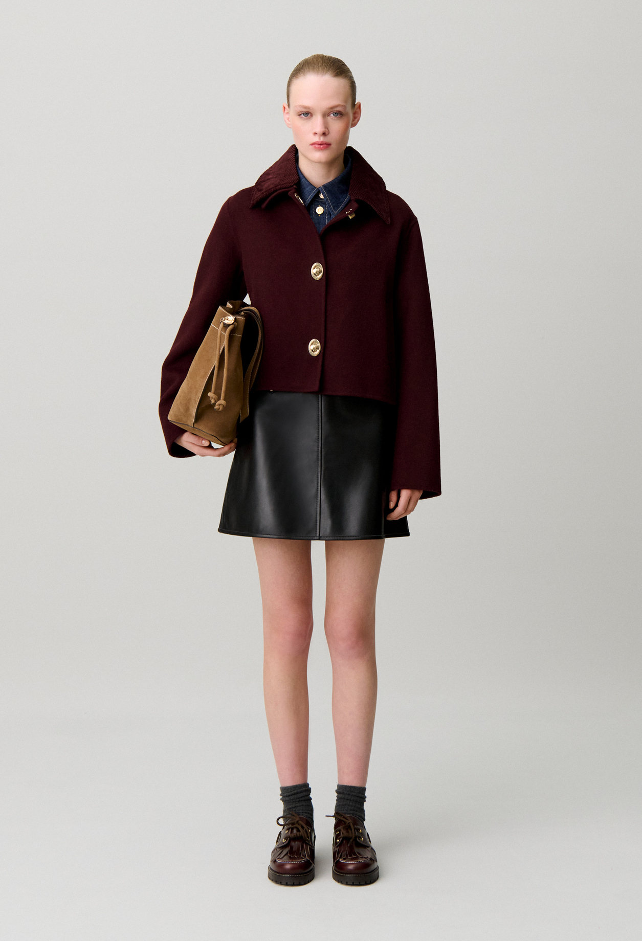 Chaqueta caja de pana - Mujer - Bordeaux fonce - Claudie Pierlot
